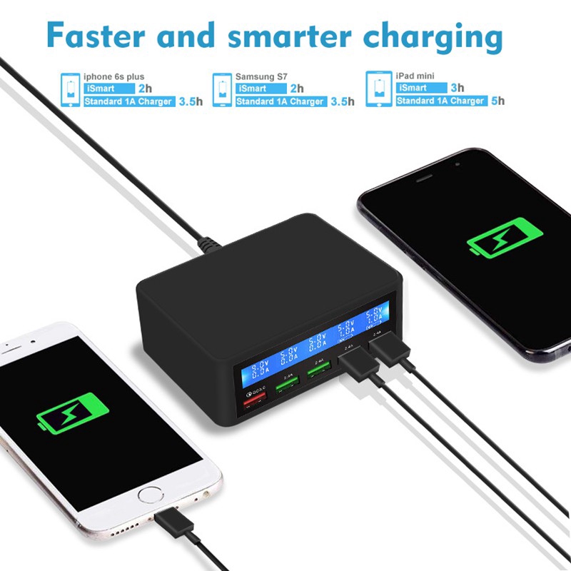 ✨50W Quick QC 3.0 Charge 5 Port USB Charger UK Plug Fast LCD Charger For iPhone