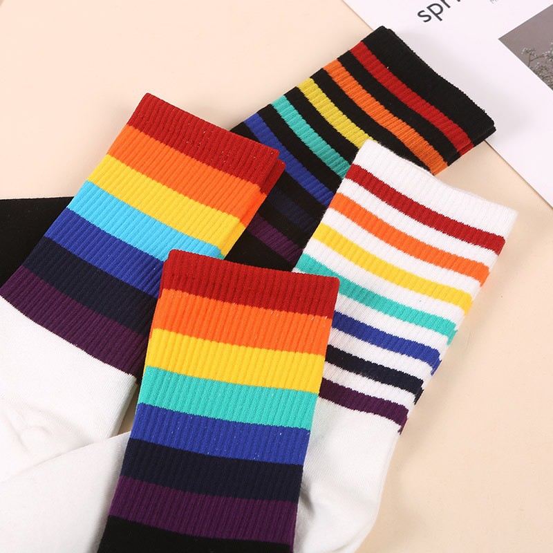 Vớ tất nam nữ cổ cao kẻ cầu vồng cực đẹp TN51