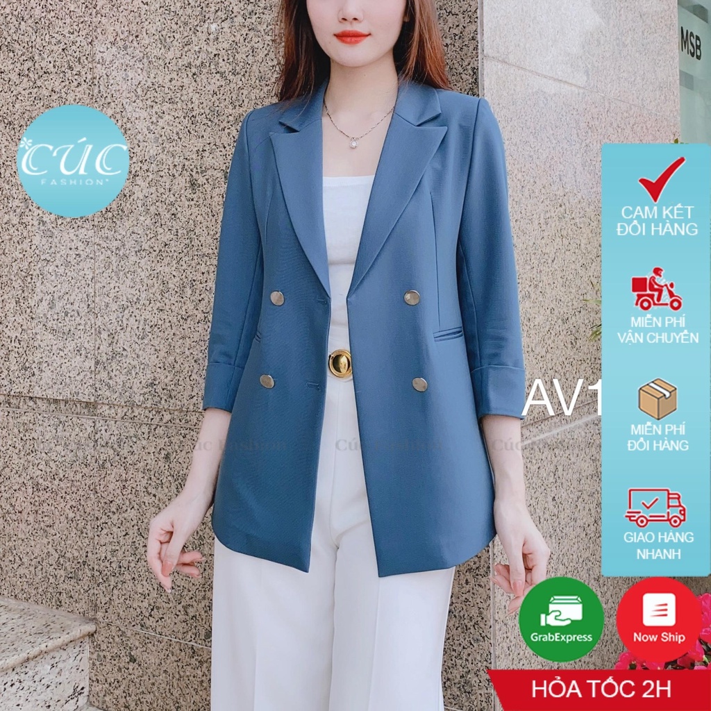 Áo khoác nữ CÚC FASHION dáng dài thời trang Hàn Quốc tay ngắn đẹp đen trắng nhiều màu vest hè trơn blazer AV100