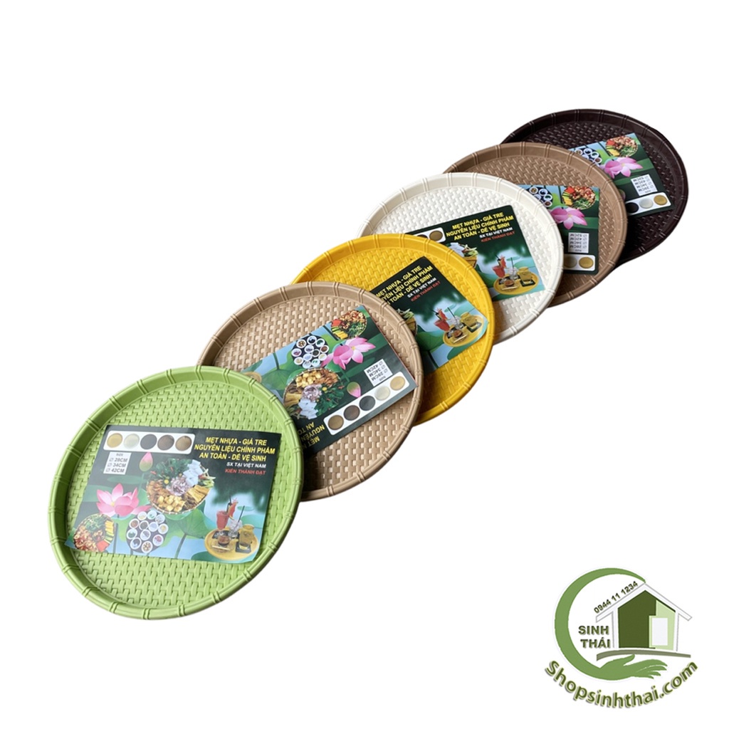 Mẹt nhựa giả mây đựng bún đậu size nhỏ 28cm - Khay nhựa tròn màu trắng, vàng, kem, nâu, xanh lá - Chọn loại