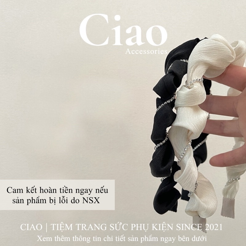 [HOẢ TỐC 1H] Băng đô/ Cài tóc lụa ánh kim thiết kế đính đá xinh xắn nữ tính Addison Ciao