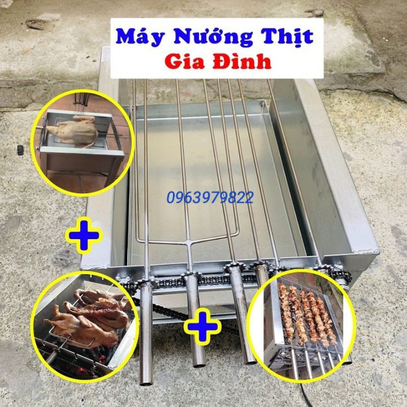 MÁY NƯỚNG THỊT, CHẢ, GÀ THAN HOA TỰ QUAY KÈM 5 XIÊN INOX