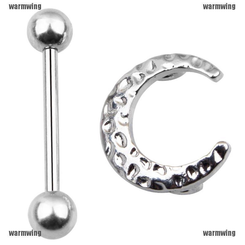 Nhẫn Hình Mặt Trăng Bằng Thép Không Gỉ Đính Đá Ngọc Lam