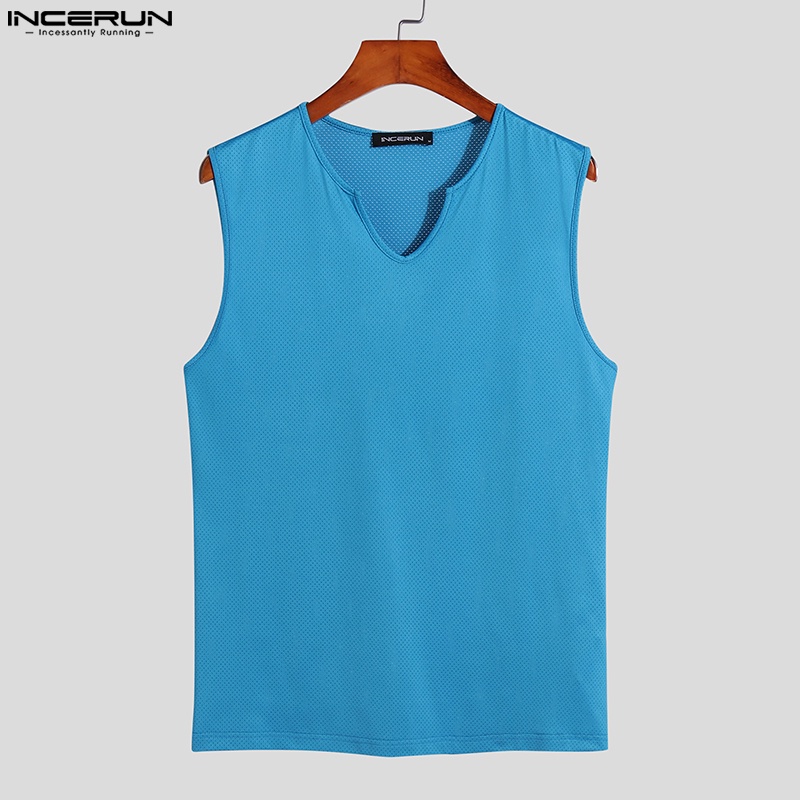 Áo ba lỗ INCERUN cổ chữ V màu trơn thời trang cho nam với 3 màu tùy chọn