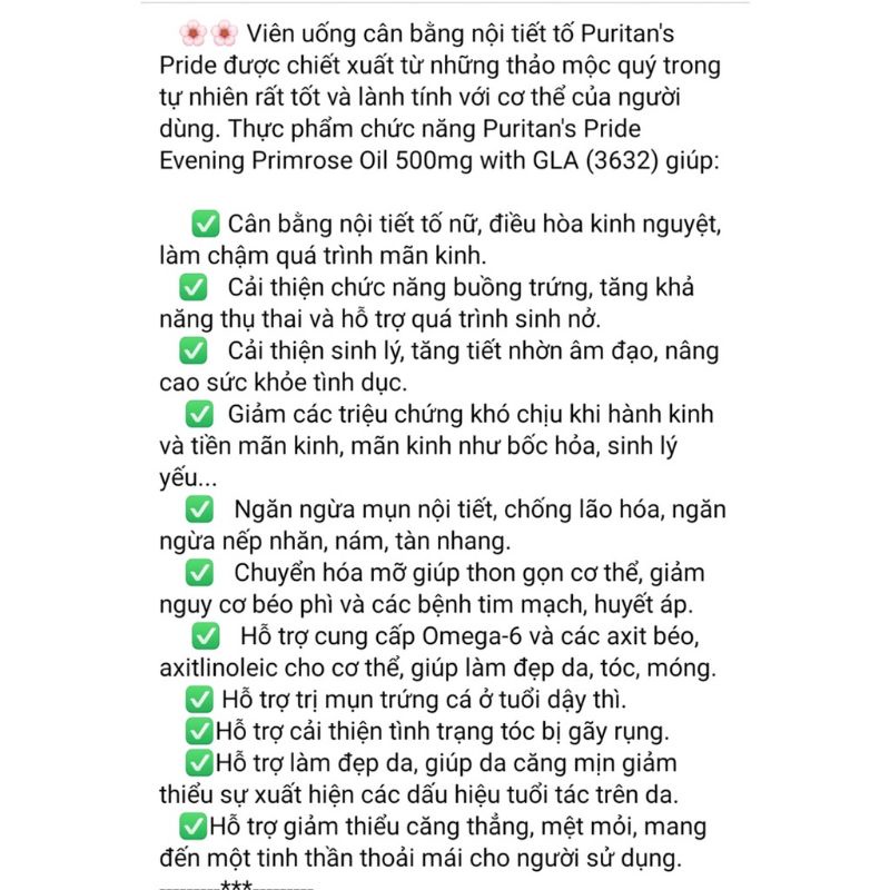 Viên uống tinh dầu hoa anh thảo, cân bằng nội tiết tố Puritan's pride