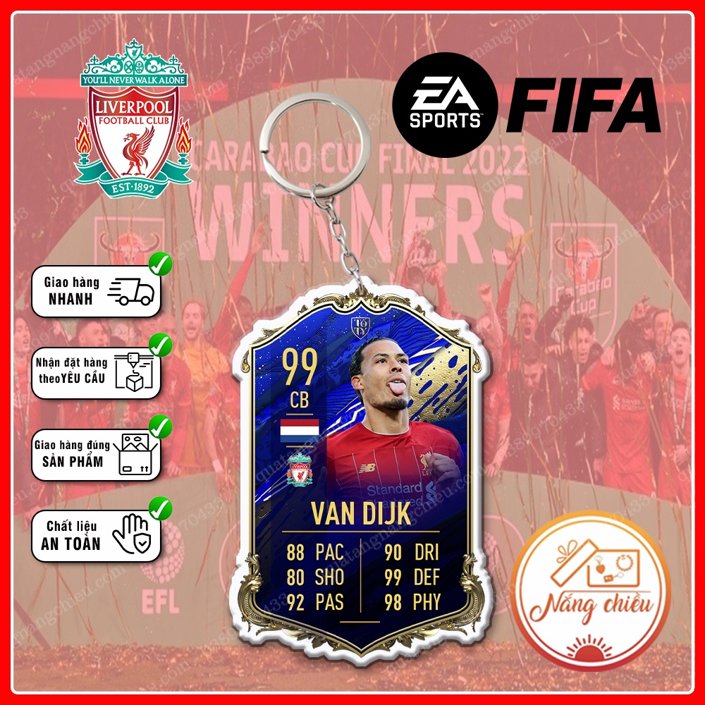 Móc khóa Van Dijk, CLB bóng đá Liverpool - Dày In Sắc Nét 2 Mặt