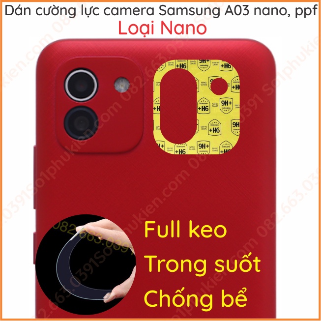Miếng dán camera Samsung A03 loại nano, ppf , dán decal nhôm chống xước bảo vệ cam
