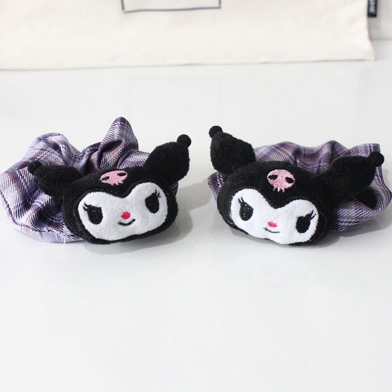 Dây Cột Tóc scrunchies Vải Mềm sọc caro Hình Cinnamoroll Kuromi Stella Lou dễ thương