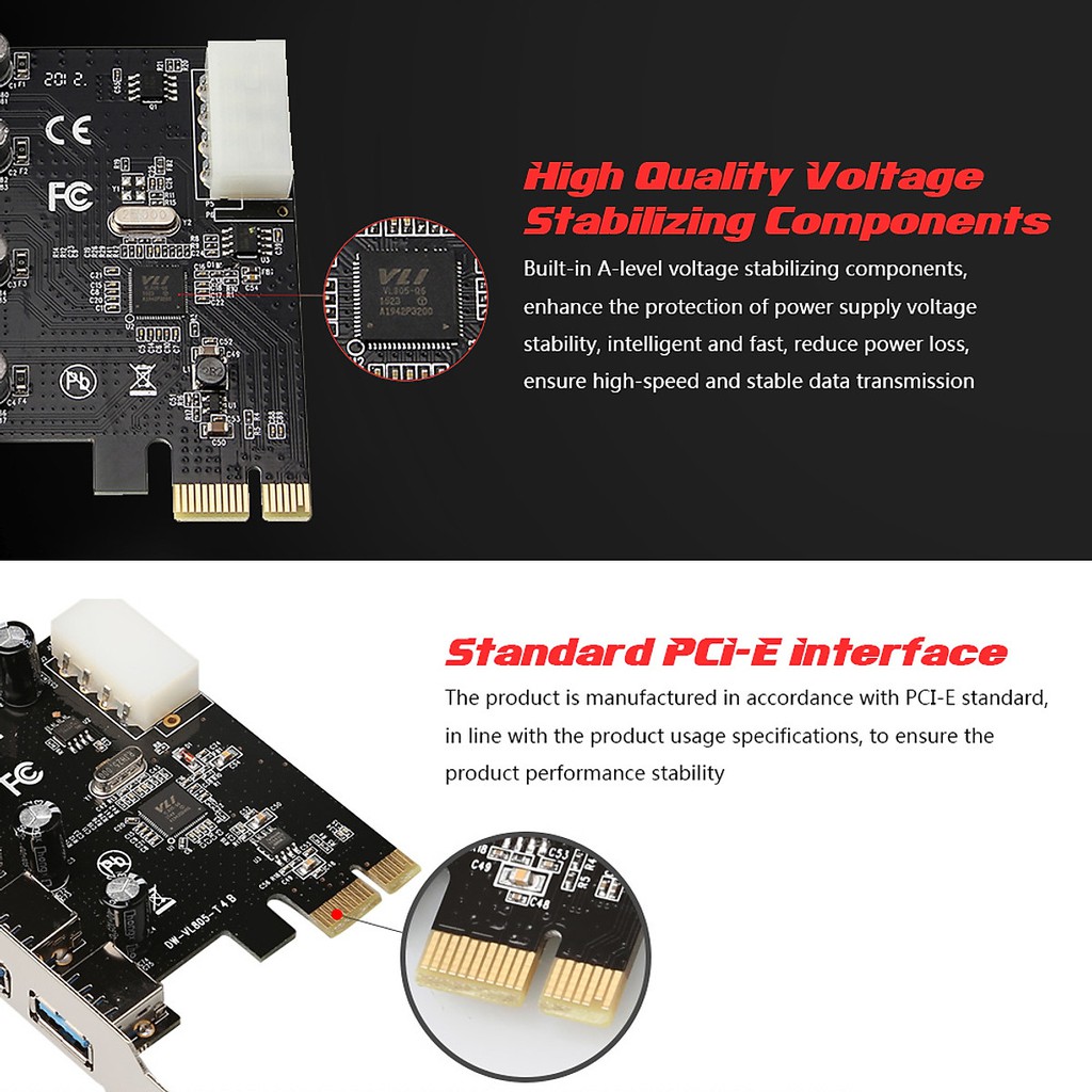 Card chuyển đổi PCI Express to USB 4 cổng 3.0, PCI Express to USB3.0 Adapter Card with Large 4Pin Power Interface for PC