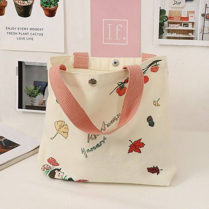 Bag Female 2021 New Pouch Japanese Peach Portable Canvas Bag Girl Snack Bento Small Bag Handbag U1mU