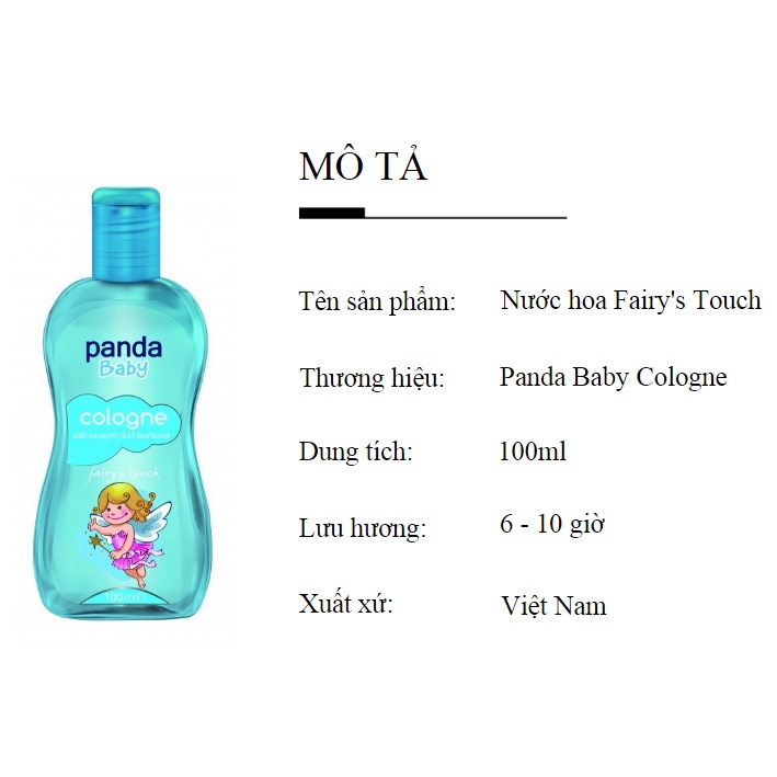 Nước hoa cho bé Panda Baby Cologne 100ml - Lưu hương lâu, hương thơm dịu nhẹ