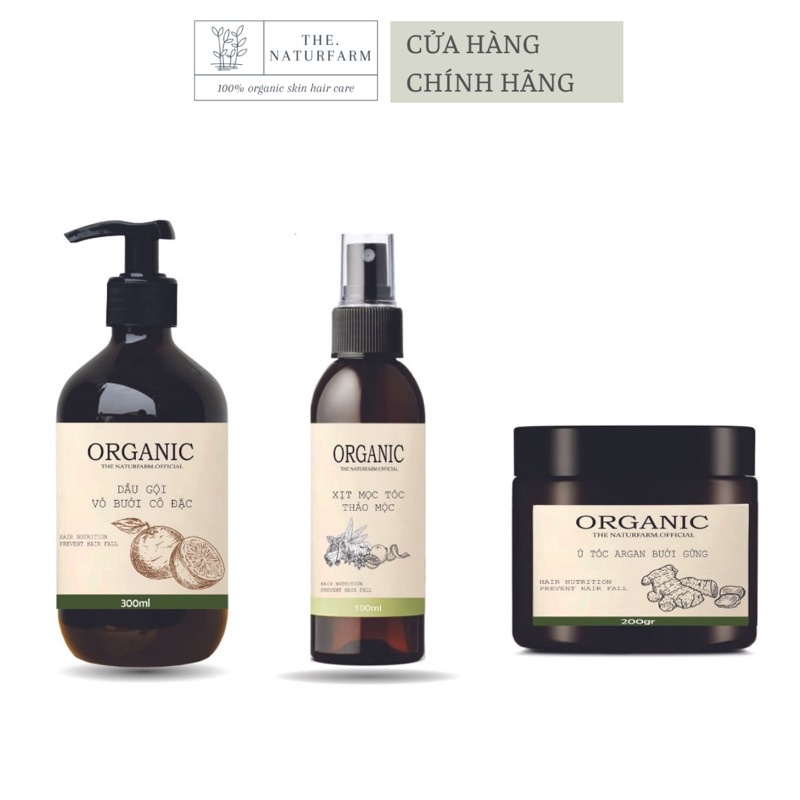 Combo dưỡng tóc : Dầu gội vỏ bưởi , Xịt mọc tóc thảo mộc &amp; Kem ủ tóc Argan bưởi gừng