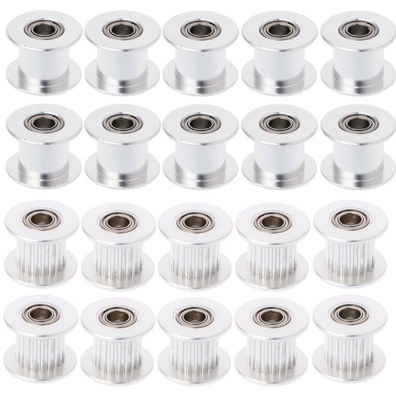 10Pcs GT2 Aluminium Timing Pulley 20 Tooth Bore 5mm For Width 10mm-Without teeth