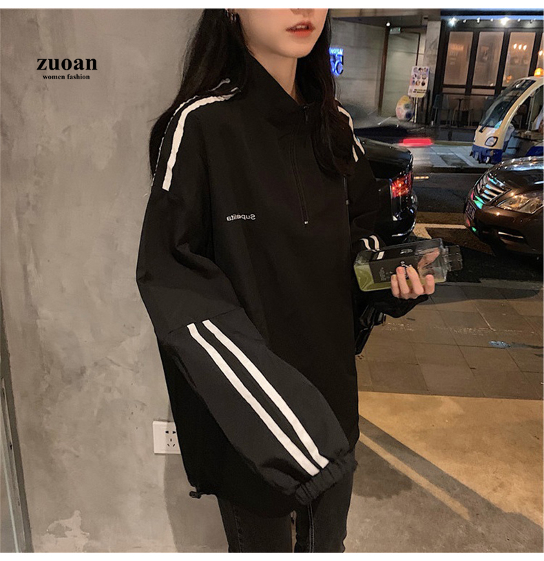 Áo Hoodie Tay Dài Kẻ Sọc Dáng Rộng Phong Cách Thời Trang Hàn Quốc