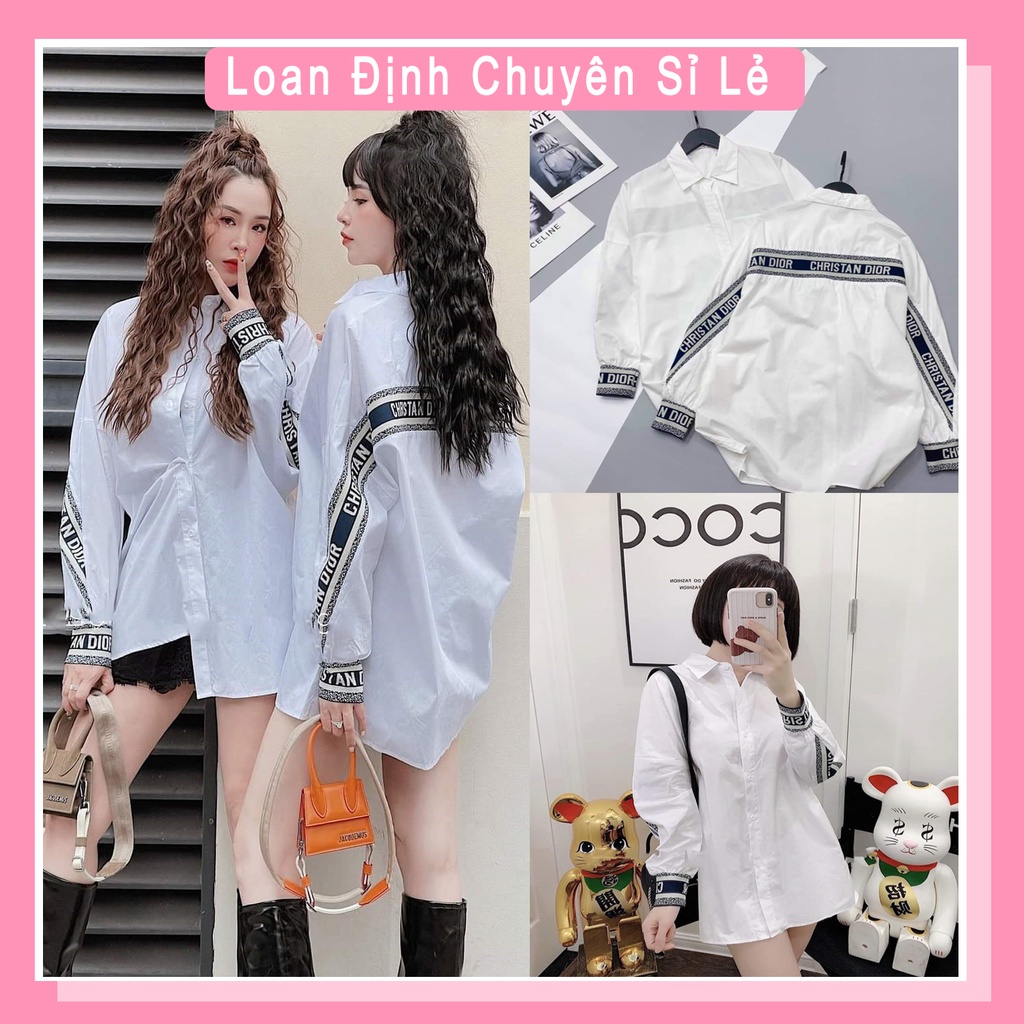[Mã FAMARAL1 giảm 10K đơn 50K] Áo sơ mi trắng viền chữ form thung dấu quần sơ mi nữ ulzzang umisex LD001
