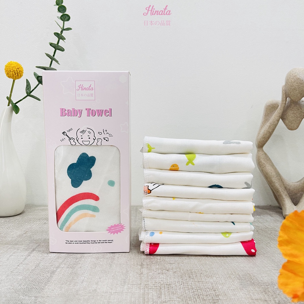 Set 5 Khăn gạc cho bé HINATA - 100% cotton, họa tiết dễ thương , mềm min an toàn cho da em bé KG05