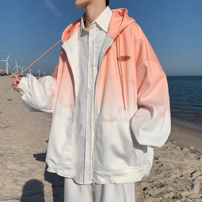 ✦ AFFLIGA ✦Áo khoác bóng chày có mũ trùm đầu màu gradient phong cách Hàn Quốc thời trang mùa thu cho nam nữ size M-4XL