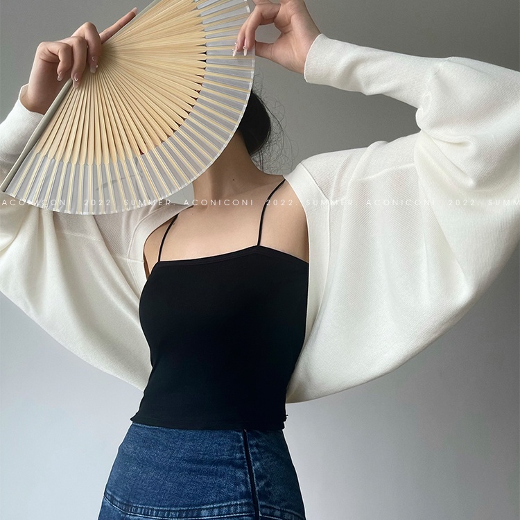 Áo Cardigan Dệt Kim Mỏng Tay Dài Thiết Kế Đơn Giản Dễ Phối Đồ Cho Nữ