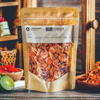 Tôm sấy lá chanh ăn liền Yumsea, bịch, 120g, mẫu kraft 1 mặt trong L'angfarm