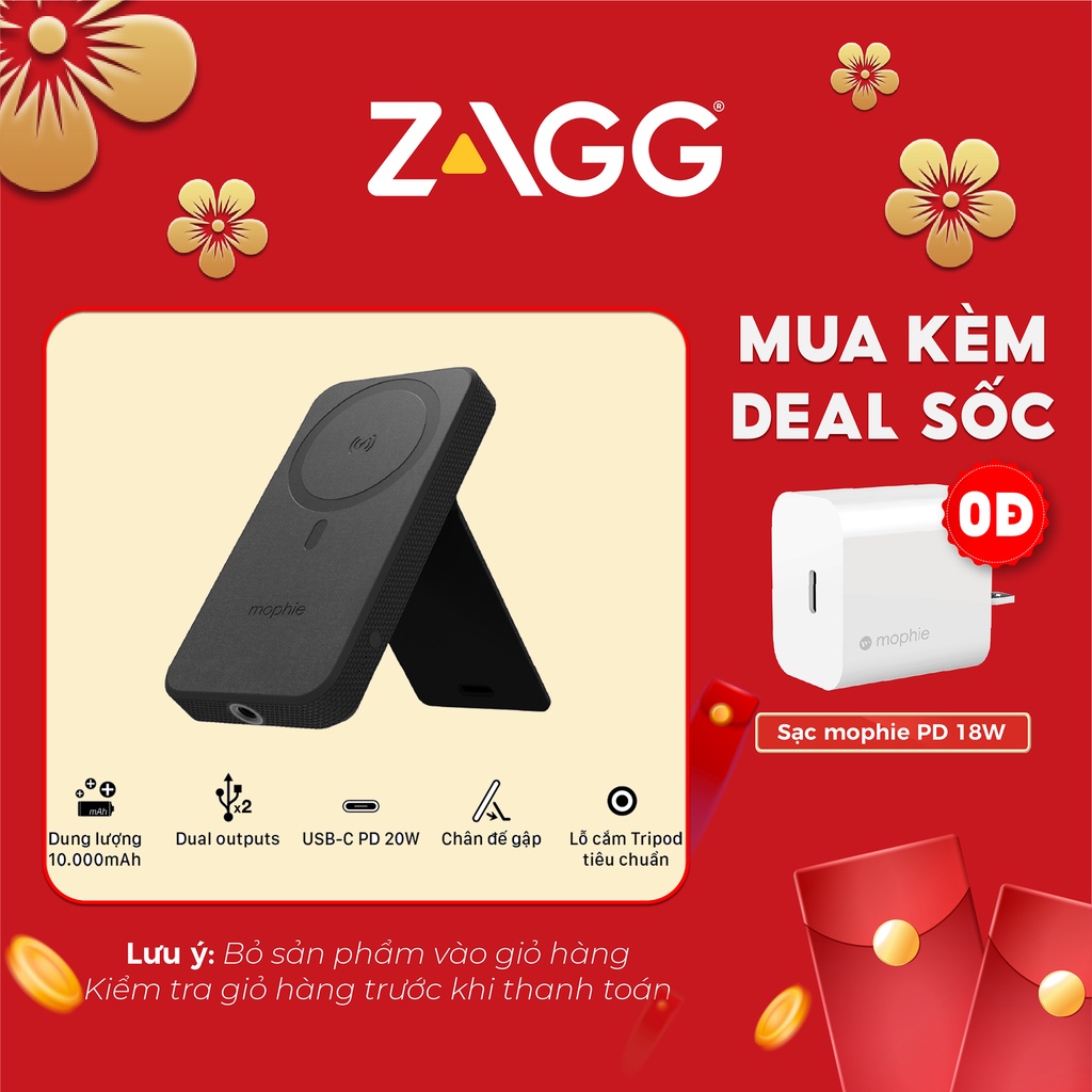 Sạc dự phòng không dây Mophie snap+ powerstation stand 10,000mAh