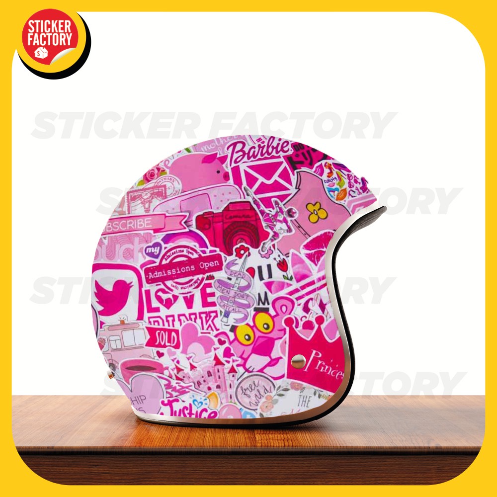 Pink - màu hồng - hộp set 100 sticker decal hình dán, trang trí nón bảo hiểm , laptop, xe máy, ô tô - STICKER FACTORY