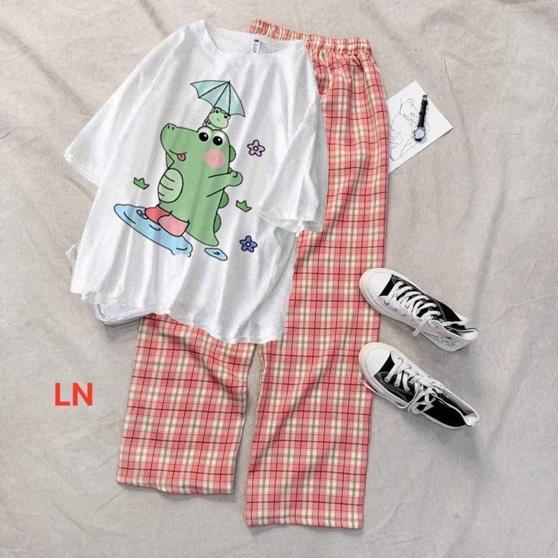 Sét áo khủng Long cầm ô +quần kẻ LN11