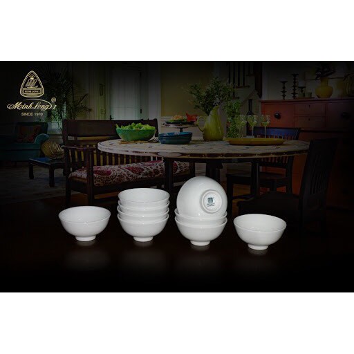 Bộ 10 chén cơm Minh Long 11.2 cm Jasmine Lys Trắng Ngà - Gốm sứ cao cấp Minh Long I