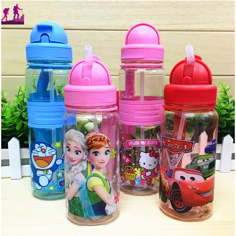 Bình Nước Có Ống Hút In Họa Tiết Hoạt Hình Disney Dung Tích 350ml/500ml Cho Bé