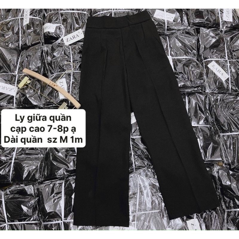Quần ống rộng lưng cao khoá hong quần culottes ống xuông cạp cao cho nữ