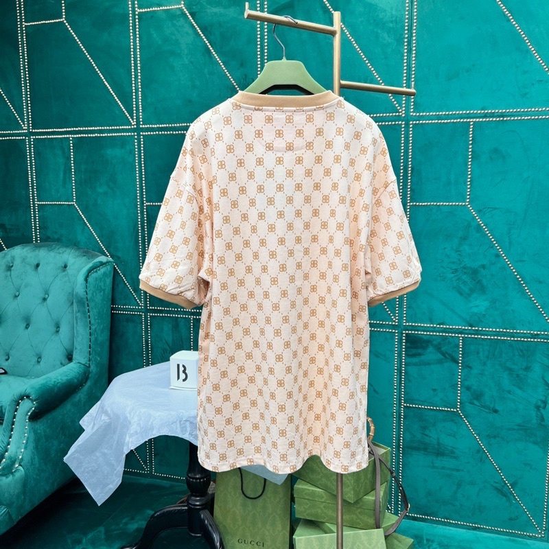 Áo thun nữ dáng rộng cổ tròn hoạ tiết chữ thương hiệu Gucci GC x Balenciaga cao cấp