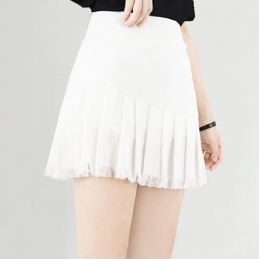 Chân váy cạp cao tweed tua rua trắng tingoan VIOLET SKIRT/WH | BigBuy360 - bigbuy360.vn