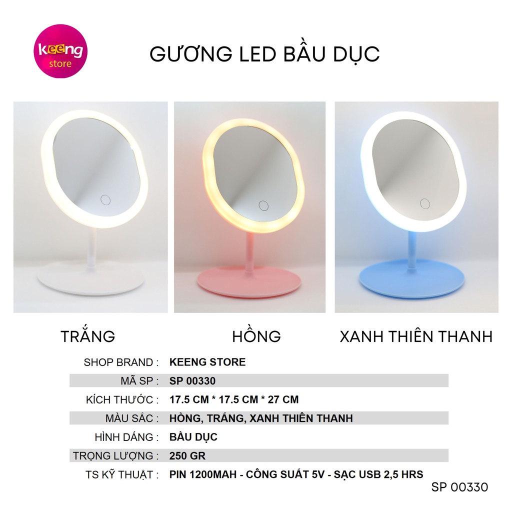 GƯƠNG ĐỂ BÀN TRANG ĐIỂM,SỈ GƯƠNG ĐÈN LED CẢM ỨNG CAO CẤP KHÔNG CẦN PIN-3 CHẾ ĐỘ ÁNH SÁNG SIÊU ĐẸP