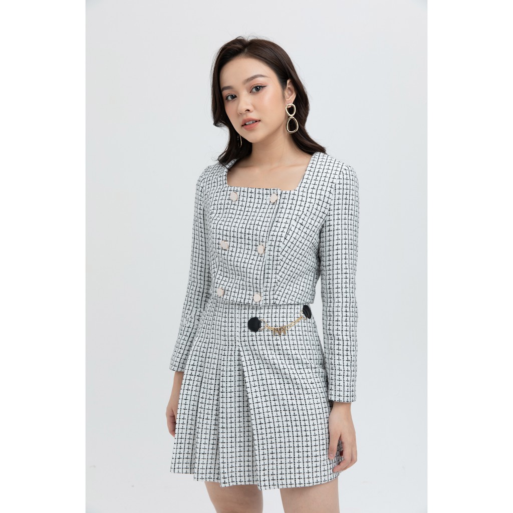 [NHẬP WABRTL5 GIẢM 10% TỐI ĐA 50K ĐH 250K ]Áo khoác nữ Tweed họa tiết kẻ IVY moda MS 67C5763