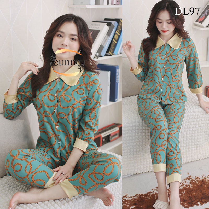 [Bunny] ĐỒ BỘ NỮ MẶC NHÀ CHẤT LIỆU LỤA MỀM MÁT TAY CỘC QUẦN DÀI KIỂU DÁNG ĐẸP HỌA TIẾT LẠ
