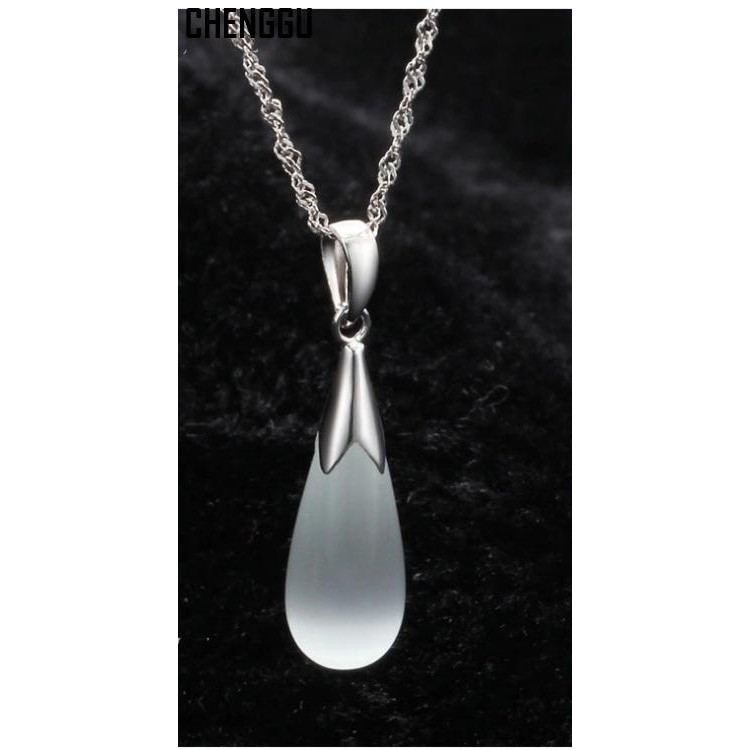 Korean version of 925 silver Color stone drop pendant female crystal natural crystal Moonstone lock chain jewelry for women|Pendants|