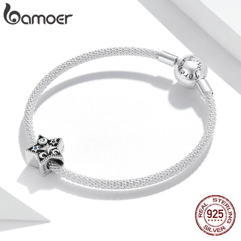 Hạt phụ kiện Bamoer BSC441 bằng bạc S925 hình ngôi sao dùng làm vòng tay/ vòng cổ thời trang DIY
