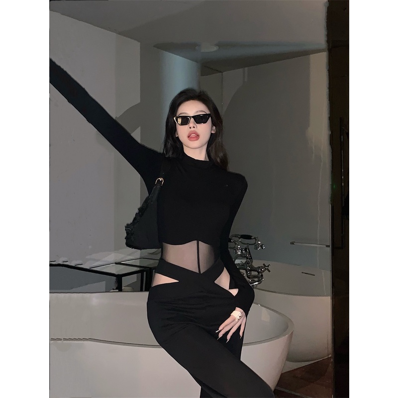 Set Áo bodysuit phối lưới+ Quần suông cạp V khoét eo sexy-ORD | BigBuy360 - bigbuy360.vn