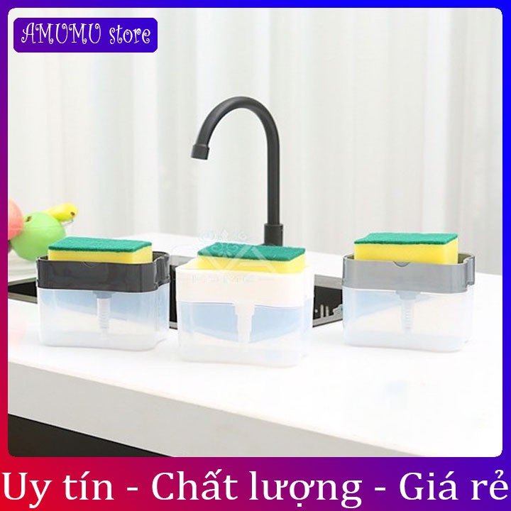 Hộp đựng xà phòng, nước rửa chén bơm tự động( tặng kèm miếng bọt biển rửa bát)