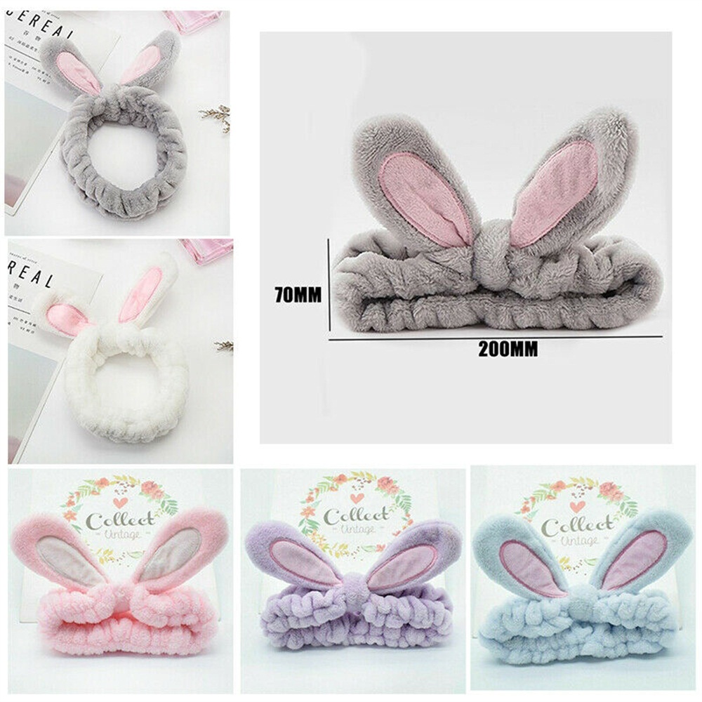 Băng Đô Tai Thỏ Mềm Mại Co Giãn Nhiều Màu Dễ Thương Cho Nữ