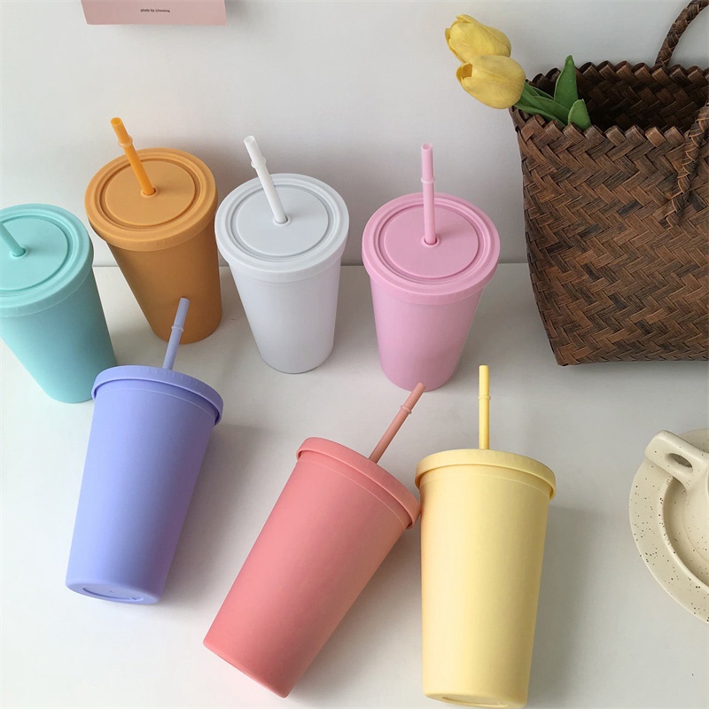 Bình Nước 450ML Kèm Ống Hút Hai Lớp Màu Sắc Ngọt Ngào