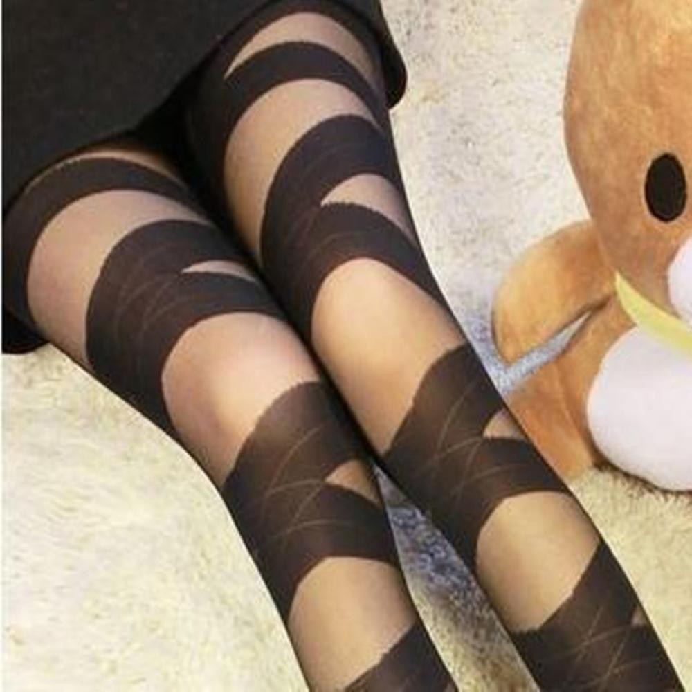 1 Pair Fine Lady Sexy Girl Lady Funky Pantyhose Black Ripped Stretch Mock Stocking
