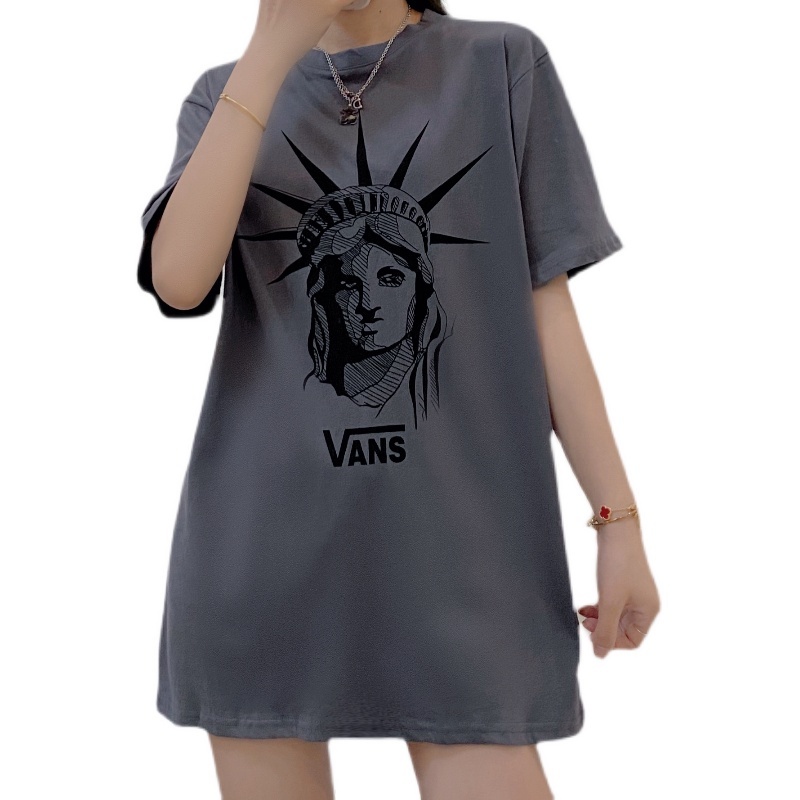 New Hot Vance VANS Statue of Liberty Head Short-sleeved T-shirt Summer New Loose Cotton Casual Half-sleeve Ins Tid