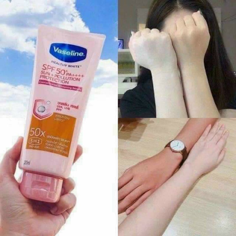 Kem dưỡng trắng chống nắng body Vaseline 50X SPF 50 PA++Thái Lan mẫu  mới nhất bật tone da hồng hào 300ml