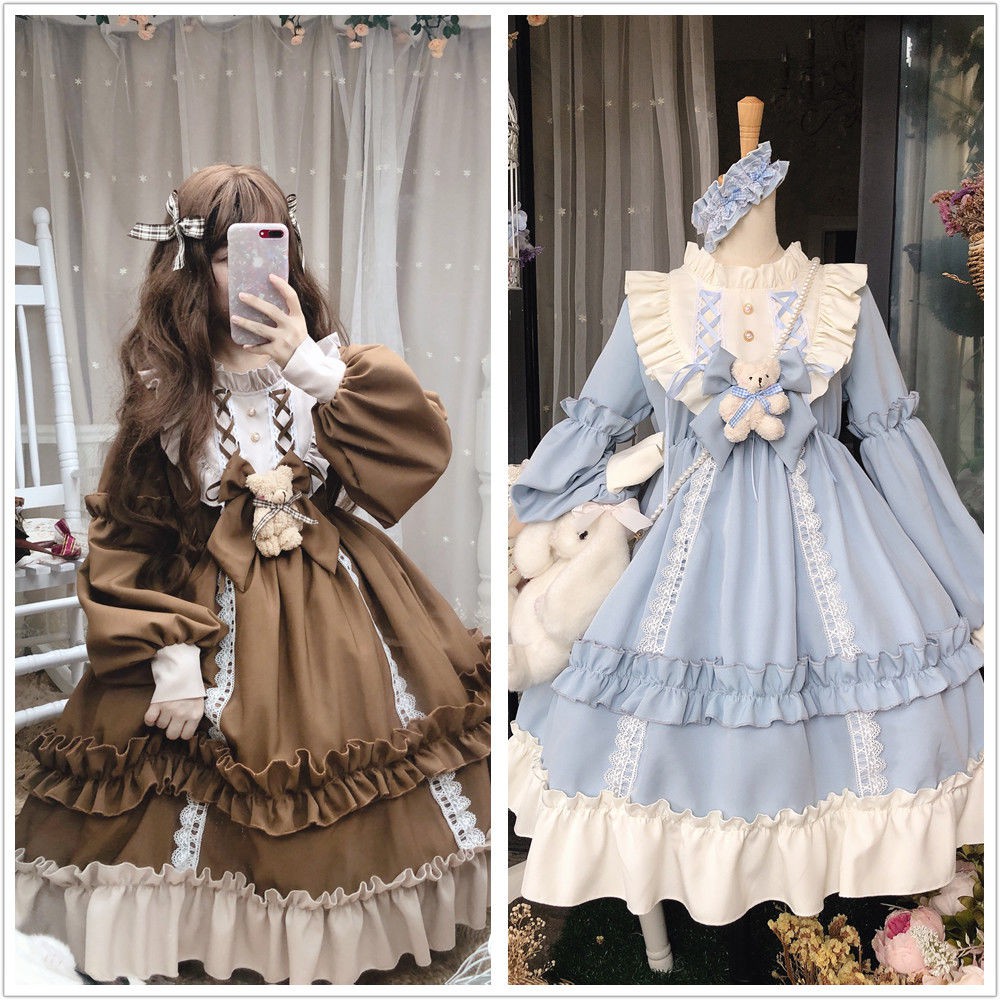 Váy lolita OP dài tay công chúa dễ thương cổ điển