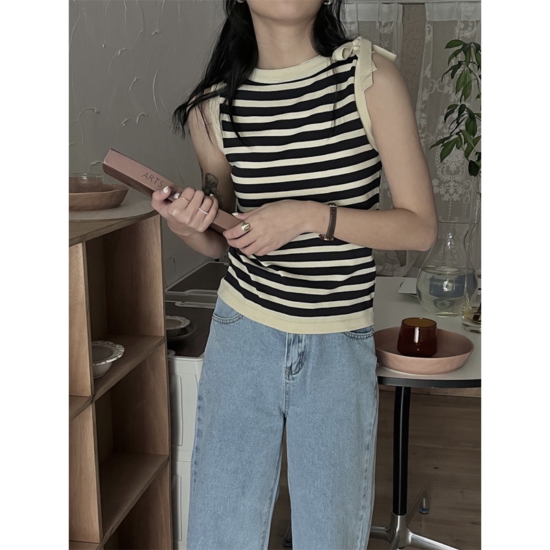 Áo Sát Nách Kẻ Sọc Thiết Kế Mới Thời Trang Mùa Hè Theo Phong Cách Vintage Dành Cho Nữ