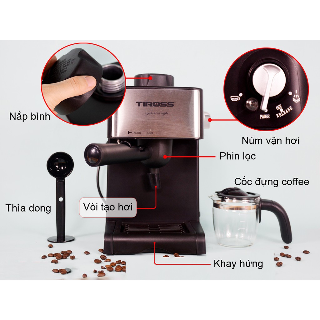 [FREESHIP] Máy pha cà phê Espresso Tiross TS-621 Hàng cao cấp chính hãng