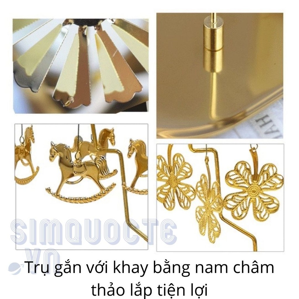 [Kèm khay 23cm] Phụ kiện chong chóng nến xoay mạ vàng cho nến thơm