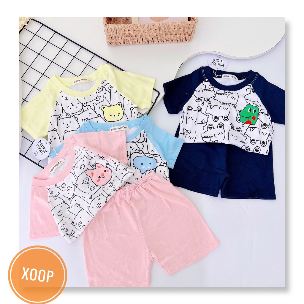 Bộ cộc tay minky mom xuất dư  họa tiết trắng đen động vật lợn gấu cho bé (SP002085 ) shop phúc yến