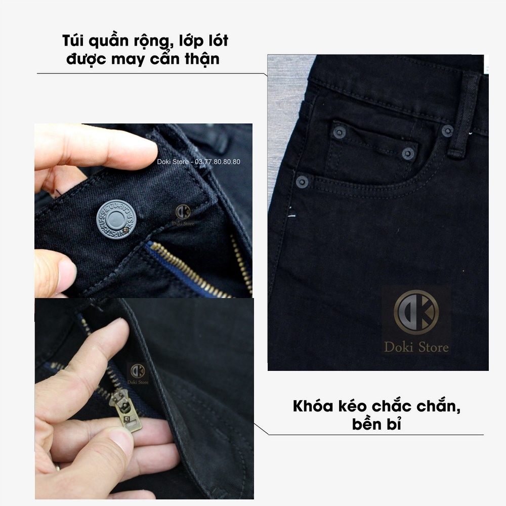 Quần Jean Nam Slimfit Màu Đen DE-01 Dáng ôm đứng, Quần bò nam chất vải thun co giãn thoải mái - DOKI