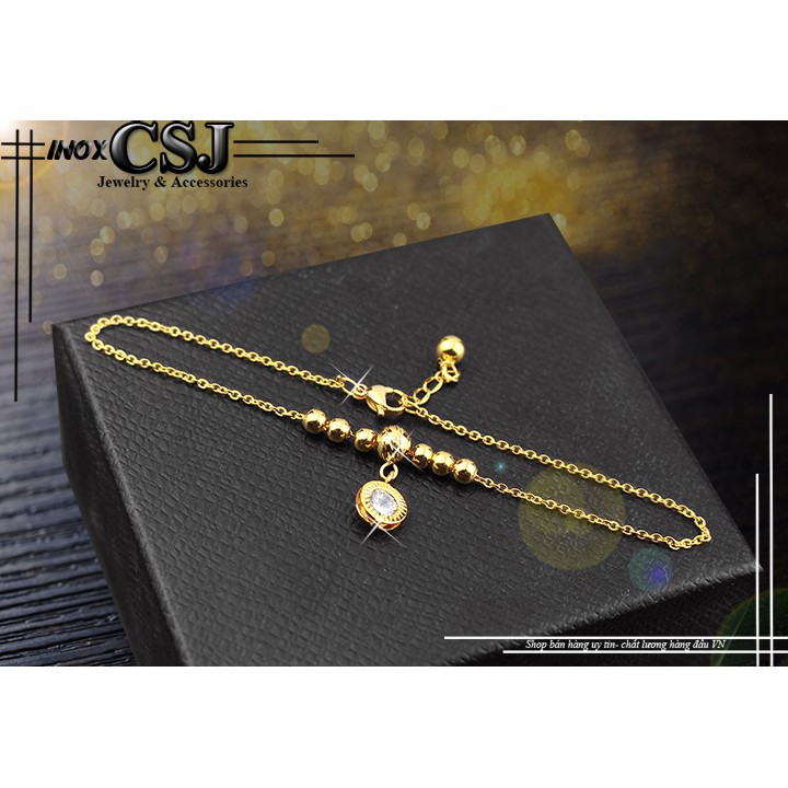 Lắc chân inox nữ CSJ kiểu bi cách điệu hình tròn xoàn mạ vàng không đen | BigBuy360 - bigbuy360.vn